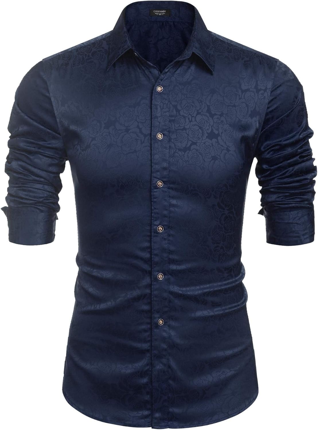 coofandy 男式花卉玫瑰印花长袖礼服衬衫舞会婚礼派对系扣衬衫